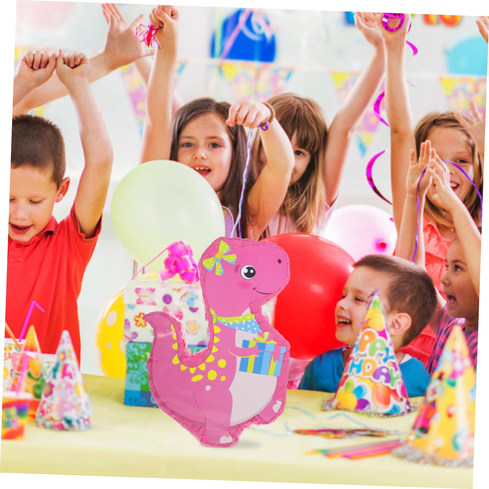 PRETYZOOM Piñata de Dinosaurio Rosa de Papel, Decoración Colgante para Fiesta y Portacaramelos, Adecuado para Cumpleaños y Fotomatón