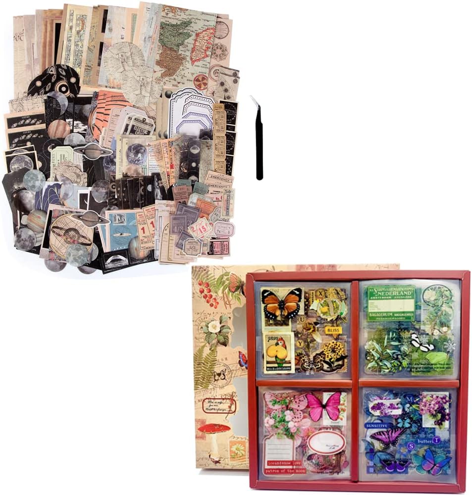 SIGUJAYGE 200pcs Aesthetic Stickers for Journaling & 508pcs DIY Botanical Scrapbooking Kit