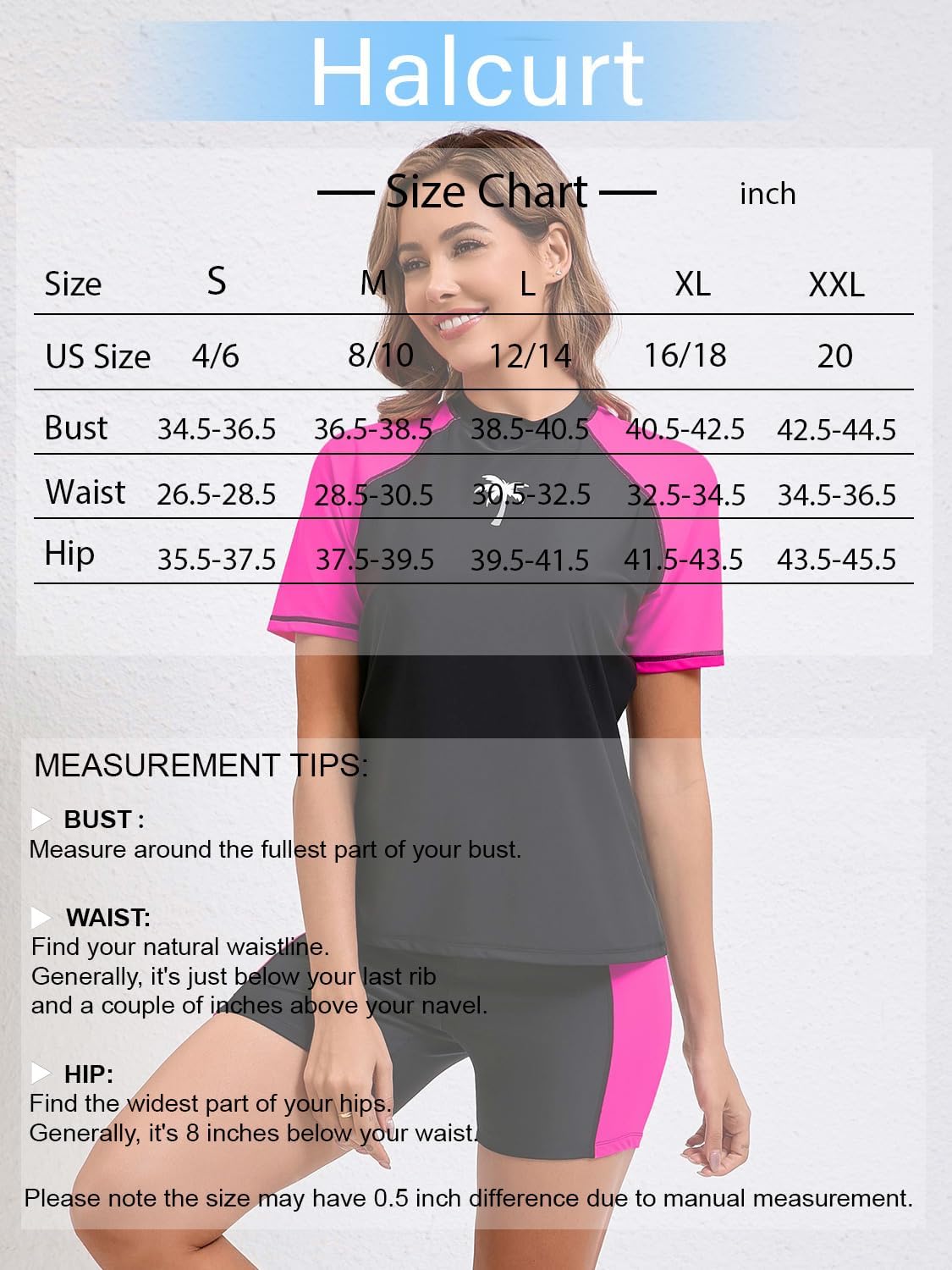 Halcurt Women's Two Piece Rash Guard Swim Shirts Built in Bra Swimsuit with Boyshorts with Pockets