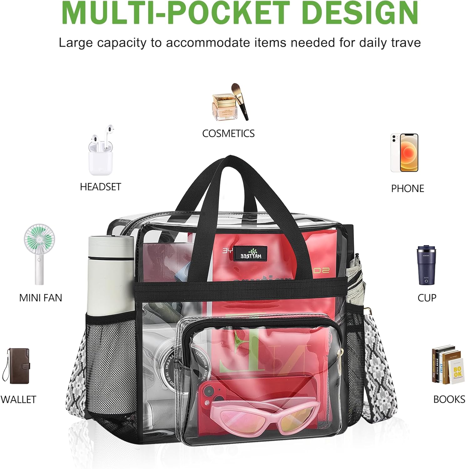 MAY TREE Clear Bag for Stadium Events 12×6×12 Clear Tote Lunch Bag with Reinforced Straps for Work, Sporting Events and Gym - Image 5