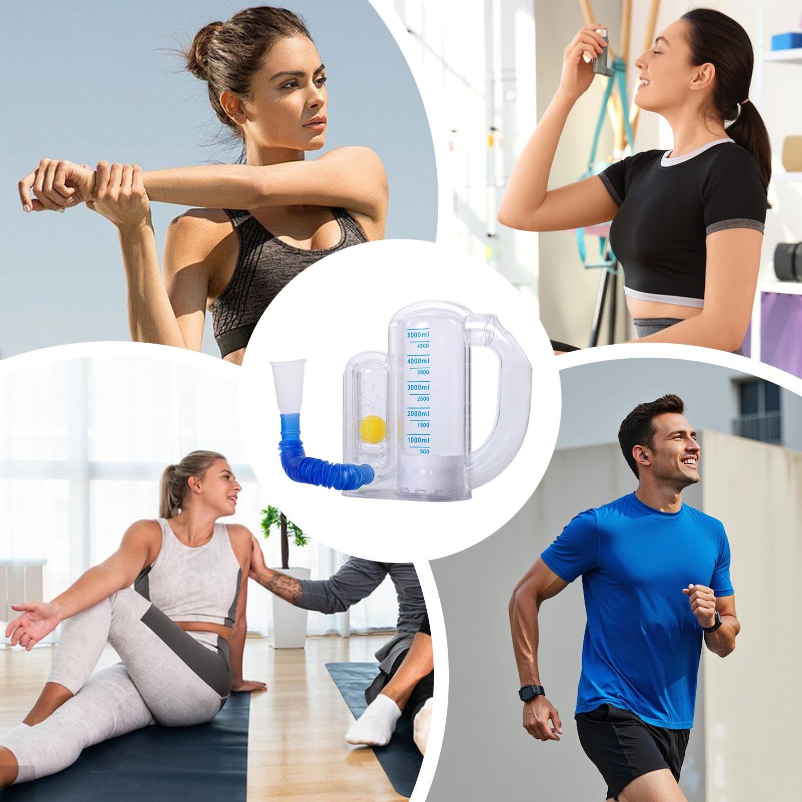 Spiromètre Appareil d'entraînement pulmonaire pour le renforcement des voies respiratoires avec indicateur de débit 5000 ml Pour la salle de gym, le jogging, les athlètes