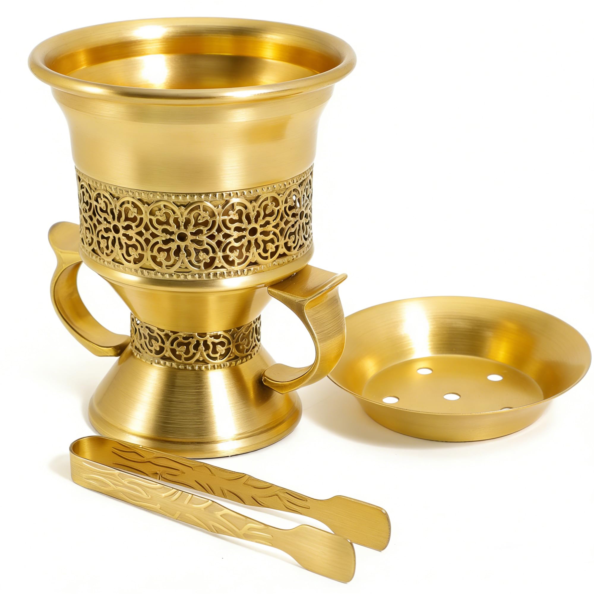 BEYLAB Frankincense Incense Burner, Incense Censer, Bakhoor Burner, Charcoal, Burner with Handle Tongs for Yoga, Spa Aromatherapy (Gold)