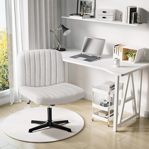 Miniatura 2 de JUMMICO Silla de oficina sin brazos, silla de escritorio sin ruedas, sillas de oficina en casa con patas cruzadas, asiento ancho acolchado de tela