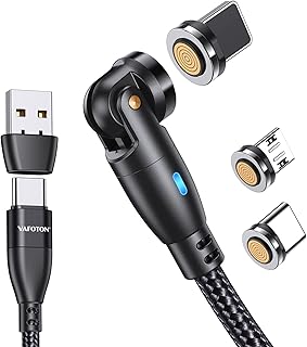 VAFOTON 60W USB C to USB C Magnetic Charging Cable, 6 in-1 Magnetic Phone Charger Cable PD 60W/3A Fast Charger Cord 6.6FT, 9-Pin 540° Rotating Magnetic Charger Cable for Micro USB/Type C/i-Products