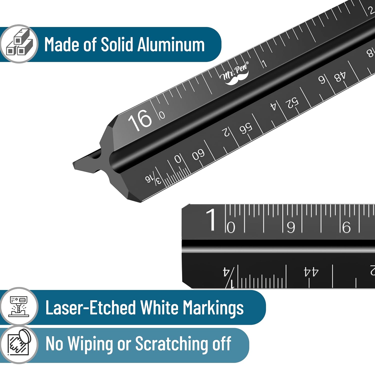 Mr. Pen- Small Architectural Scale Ruler, Aluminium, 6 Inch, 2 Pack, Black and Blue, Pocket Size Ruler, Triangle Ruler, Metal Ruler Set, Architect Scale Ruler for Blueprints
