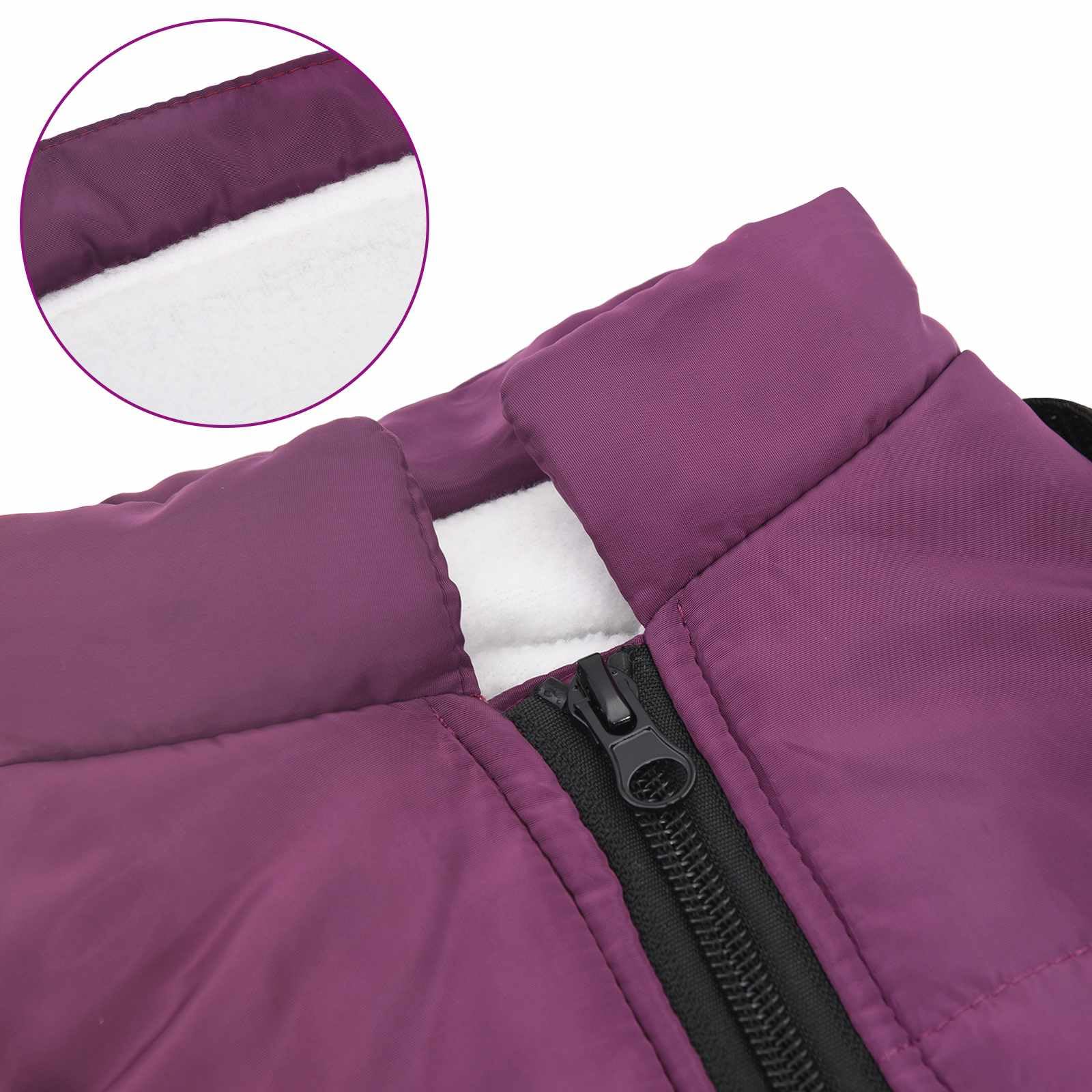 Cappotto per cani viola L28 in pile e poliestere con design riflettente, pettorina regolabile e doppi anelli a D, antivento, impermeabile, caldo, per inverno e autunno