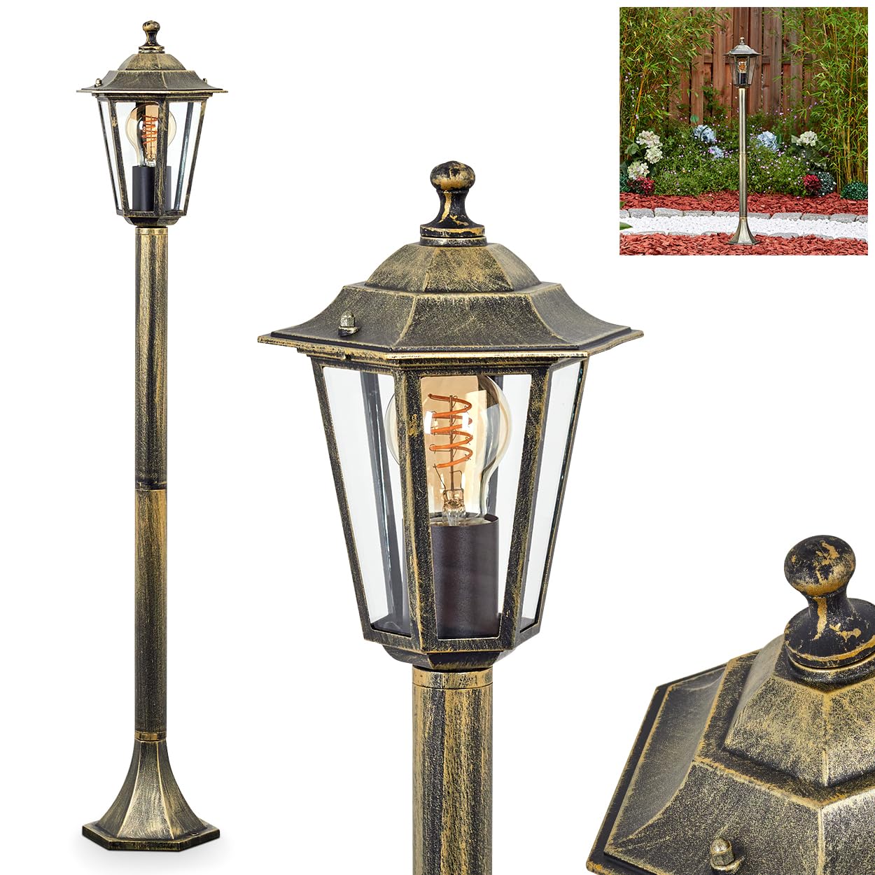 HOFSTEIN zewnętrzna lampa ścienna Loria, metalu/szkła w kolorze brązowym, złotym, przezroczystym, antycznym wyglądzie, wysokość 99 cm, lampa ogrodowa, oświetlenie ogrodowe IP44, 1 x E27 bez żarówki