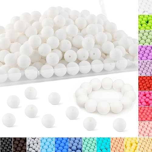 Miniatura 8 de 100 cuentas redondas de silicona, cuentas focales de silicona de goma de 0.472 pulgadas, cuentas sueltas a granel para llavero, pulsera, collar,