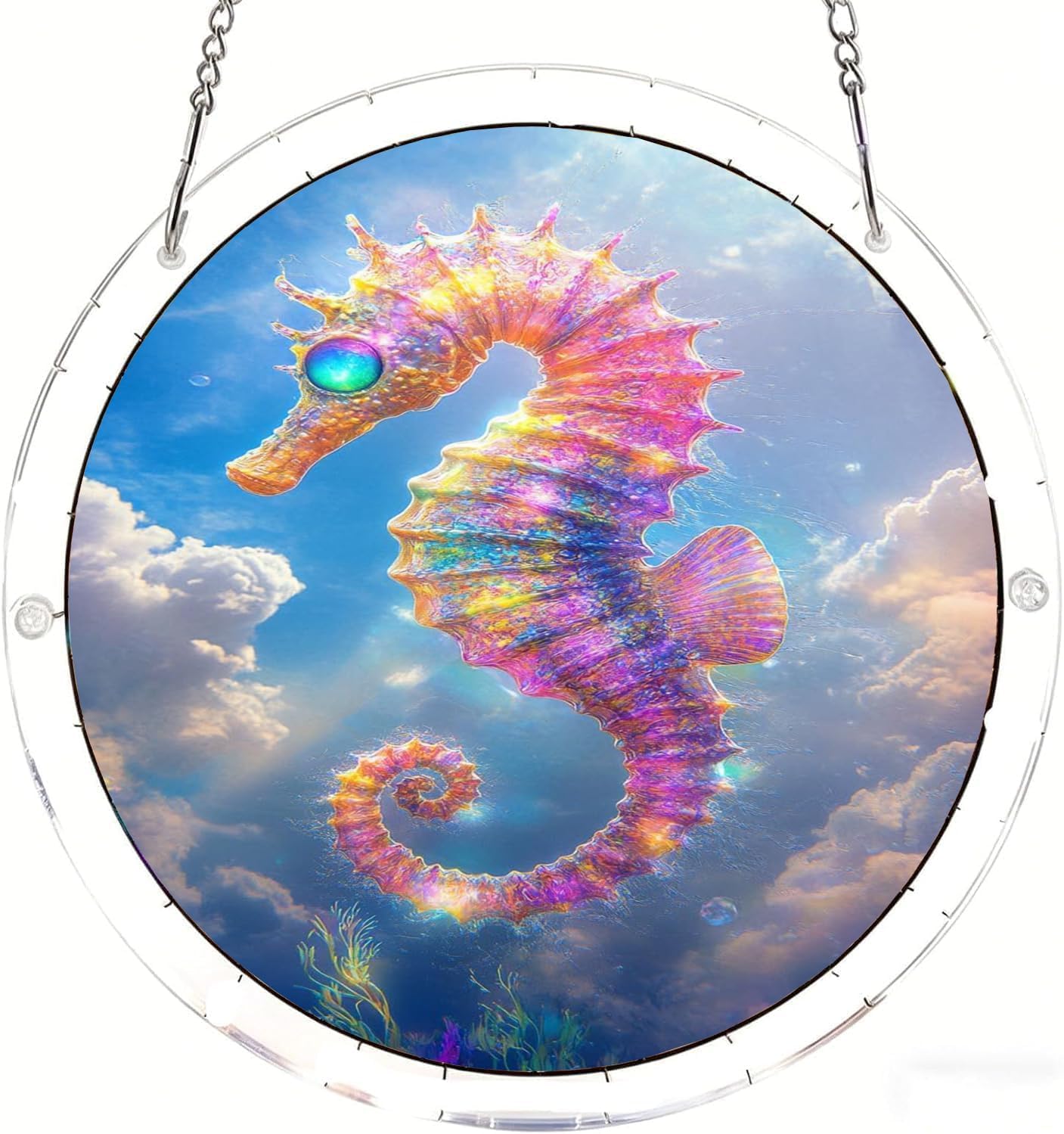 Rainbow Seahorse Acrylic Jigsaw Puzzles Suncatcher, 7.4 Inch Window Hanging Suncatcher Acrylic Puzzle, DIY Home Decor Art Gift