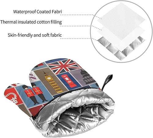 Miniatura 8 de England Symbols - Juego de manoplas de horno y soportes para ollas, duraderos, impermeables, aislados y fáciles de limpiar para cocina