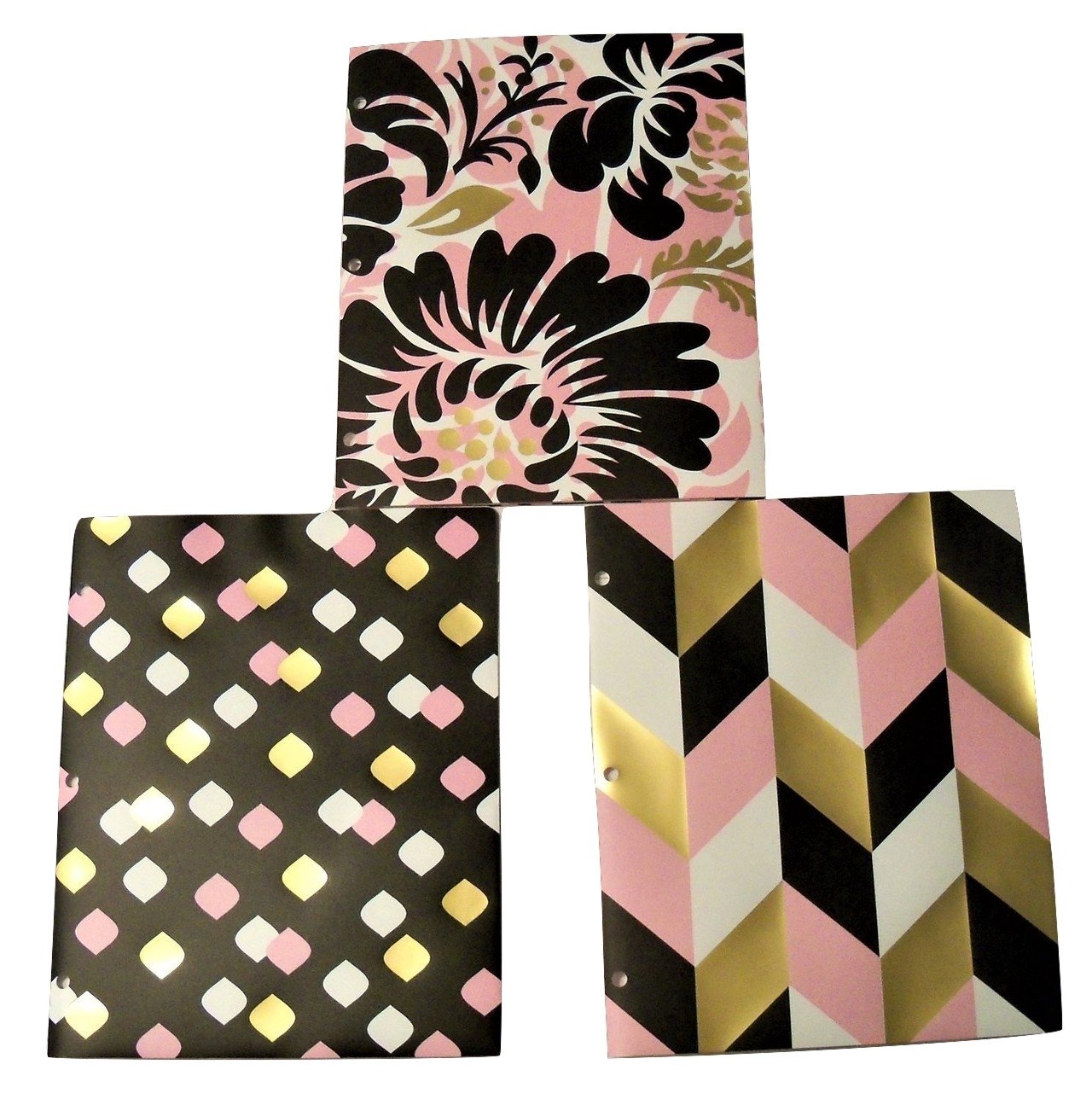 Studio CCarolina Pad Set of 3 Deluxe Poly Folders ~ Put it in Neutral (Floral Delight, Marquise Polka Dots, Chevron Fun)