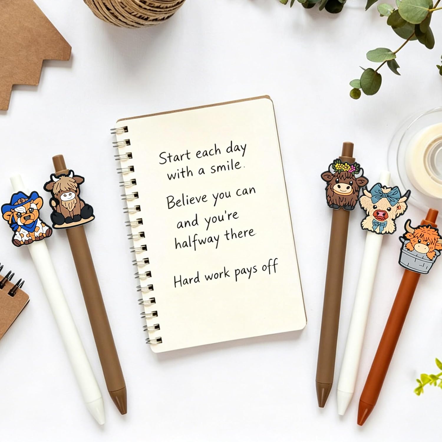 20PCS Cute Highland Cow Pens Black Ink Pens Set Bulk Kawaii Desk Accessories Decor Funny Cartoon Animals Office Supplies Stationery for Women Students Teacher Highland Cow Stuff Party Favors Gifts image 2