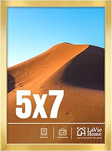 LaVie Home 5x7 Picture Frame for Wall Display, 5x7 Gold Picture Frame with HD Plexiglas, 5 x 7 Matted Frame 1 Pack, Display Frame for Vertical or Horizontal, Classic Collection