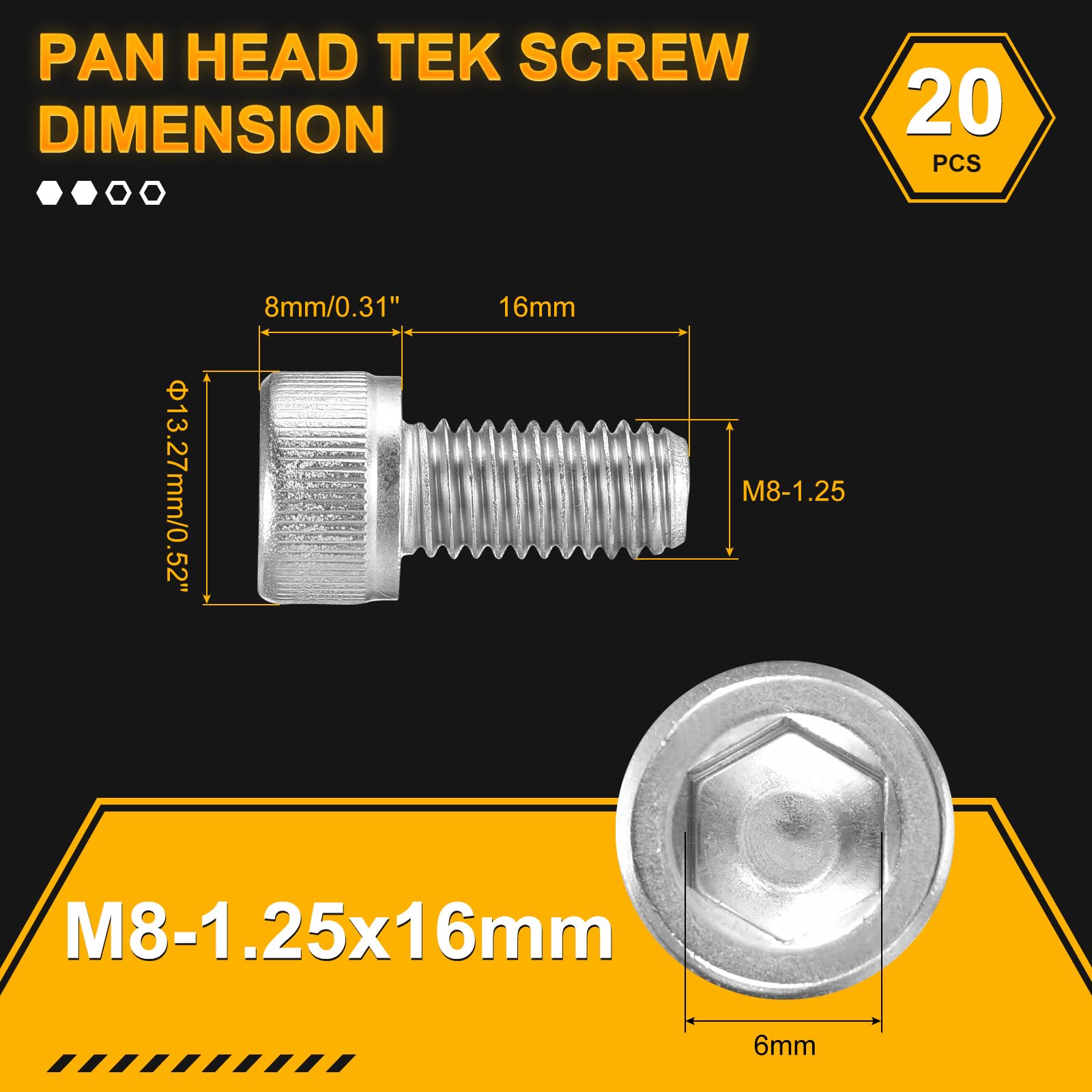 DTGN M8-1.25x16 Socket Head Cap Screws Bolts, 20Pack, Good for Road Bicycle Mountain Bike, Auto, Motorcycle - Image 2