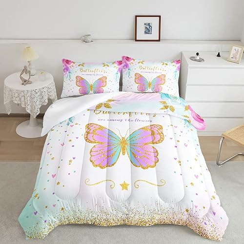 CVHOUSE Juego de ropa de cama de mariposa  Juego de edredón de mariposa individual con 1 edredón y 2 fundas de almohada  3 piezas