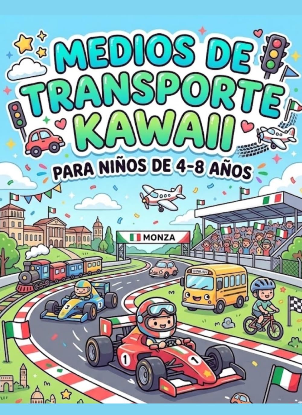 MEDIOS DE TRANSPORTE KAWAII: LIBRO PARA COLOREAR PARA NIÑOS