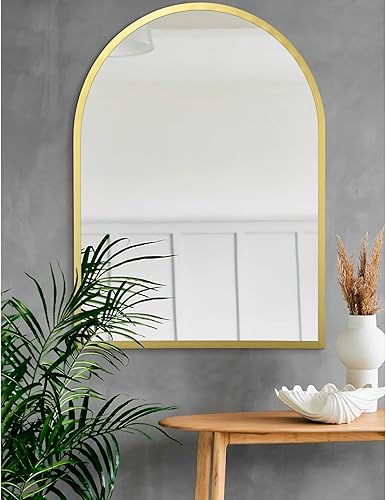 Miniatura 182 de Espejo de pared arqueado negro con marco de aleación de aluminio, espejo de baño de metal cepillado, espejo montado en la pared para sala de estar