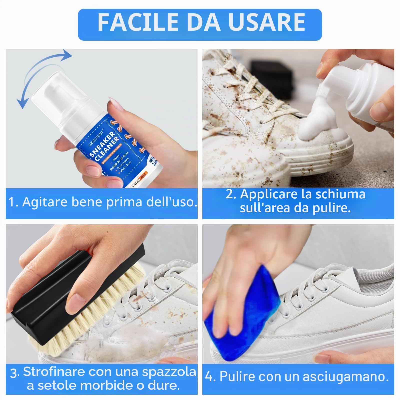 Kit per la pulizia delle scarpe con spazzola, detergente per scarpe per rimuovere macchie e sporco, prodotti per la cura delle scarpe bianche, cuoio, maglia, stivali, tela, camoscio