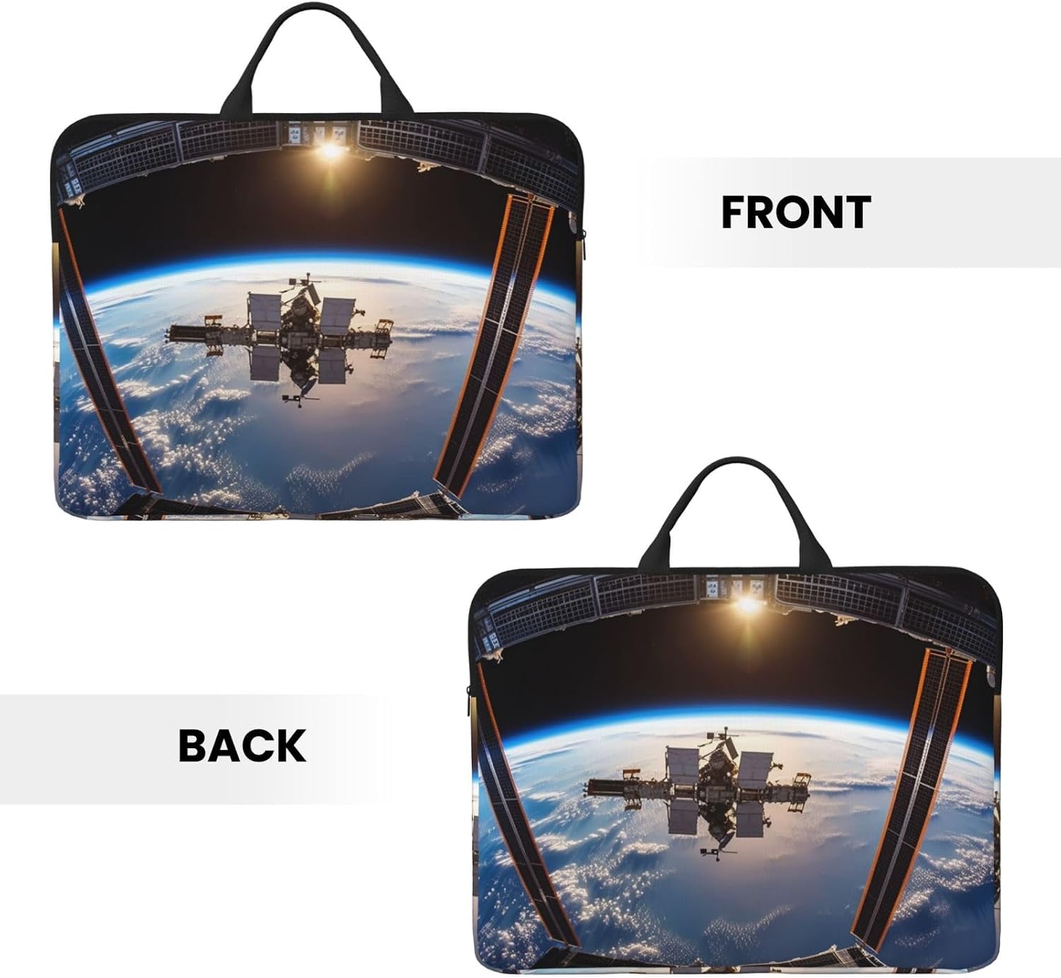 14in Laptop Sleeve Bag, Lightweight Waterproof Laptop Bag Shockproof Soft Carrying Case International Space Station Picture Tablet Travel Cover with Handle for 13-14 Inch Notebook image 3