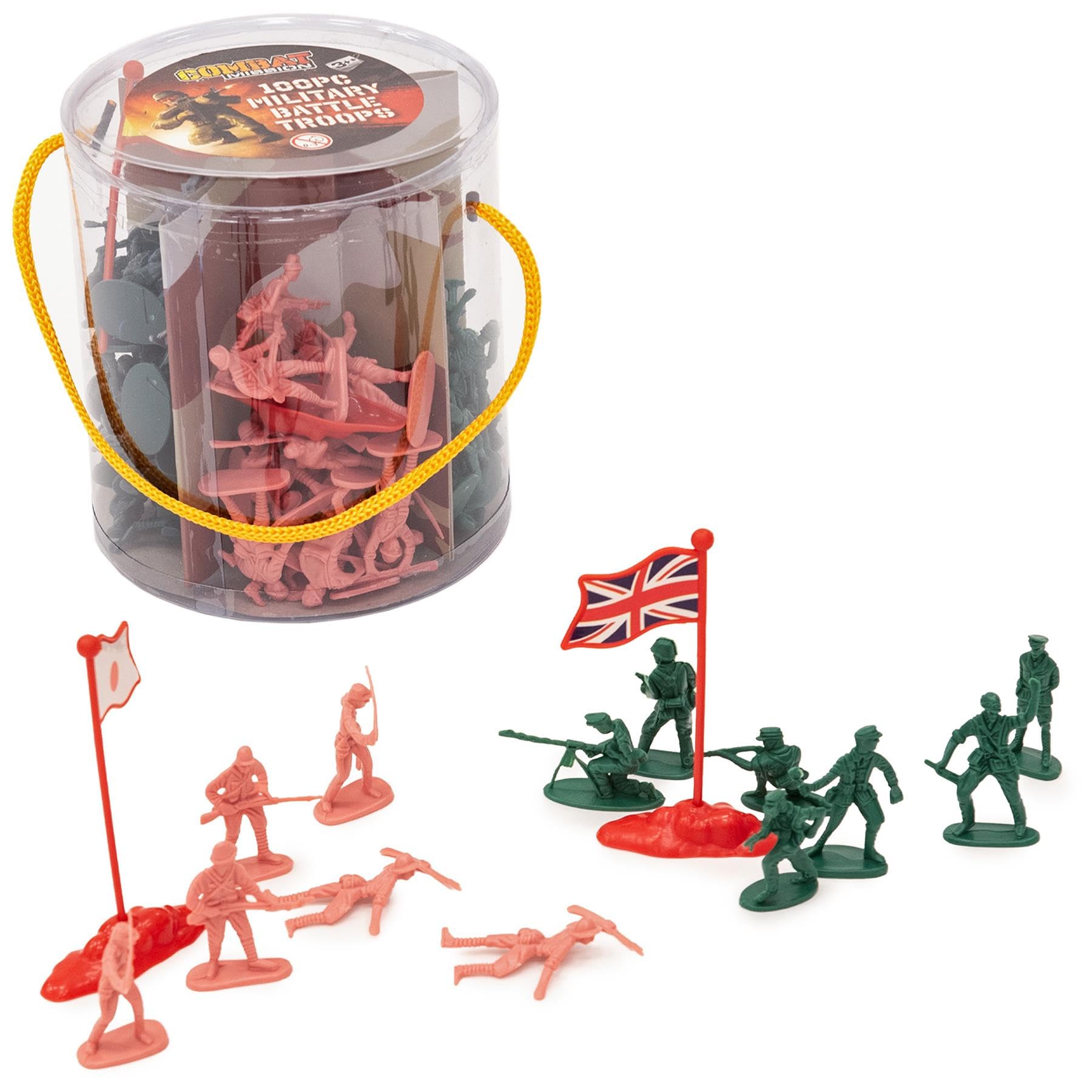 Combat Mission Nato Forces Plastic Toy Soldiers 100 Piece in Storage Tub | Four Soldier Figurine Types - USA Japan Germany UK | Kids Army Toys
