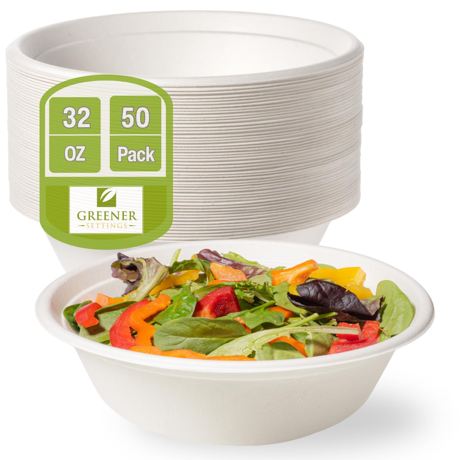 Cuencos de papel desechables [paquete de 50] – Tazones de sopa compostables de 32 onzas, bagazo natural resistente, ecológico y biodegradable, a base de plantas, alimentos