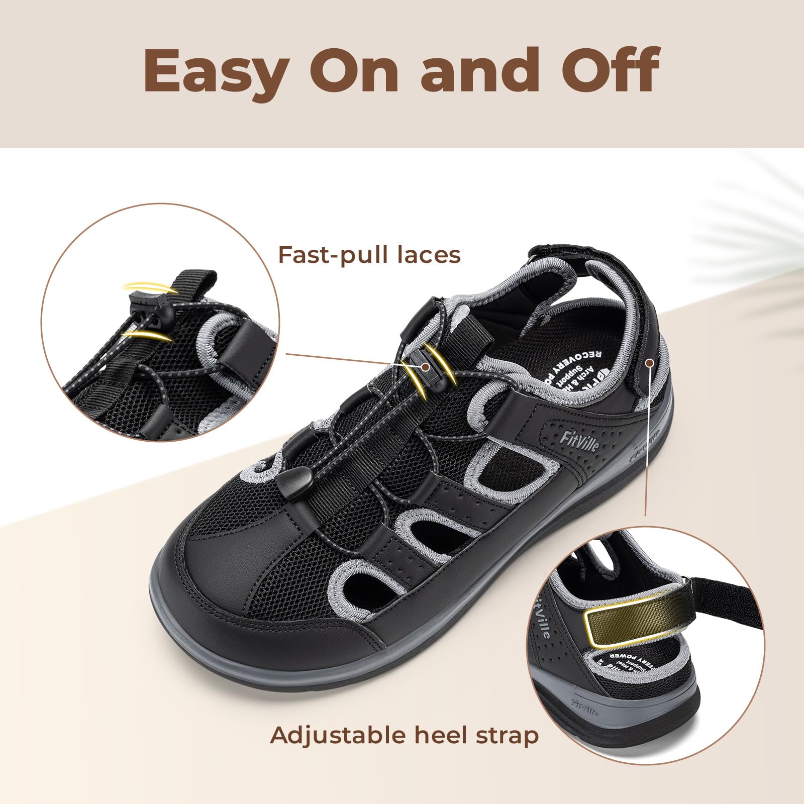 FitVille Sandali Larghi Estivi da Donna Traspiranti e Comodi con Chiusura Elastica a Lacci e Strappo per l'Outdoor