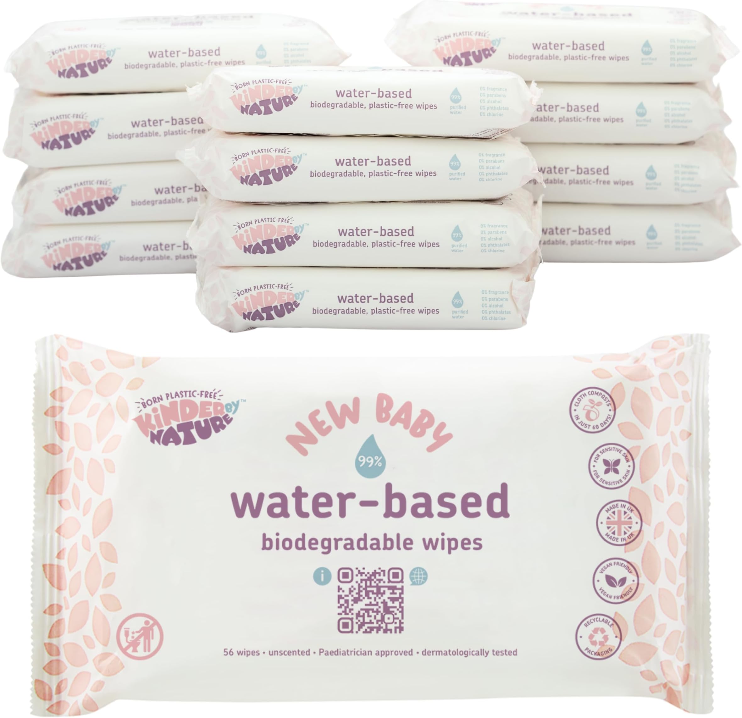 Jackson Reece Kinder by Nature Water-Based Baby Wipes - 56 Count (Case of 12 packs)
