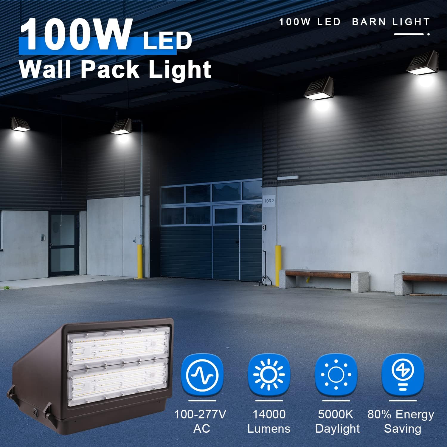 Full Cut-Off LED Wall Pack Light 100W with Dusk to Dawn Photocell, 14000LM 5000K LED Security Flood Light, Commercial and Industrial Outdoor Wall Lights for Warehouses, IP65 AC100-277V UL Listed
