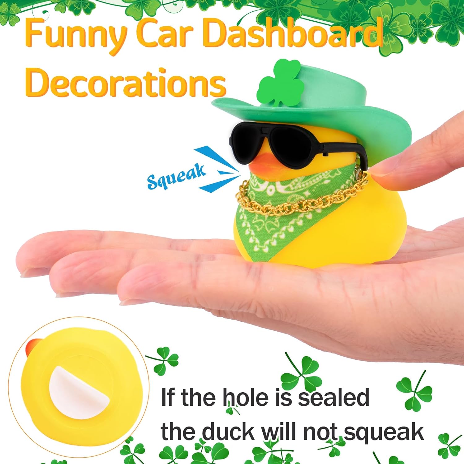 wonuu Rubber Duck Car Ornaments St. Patrick's Day Decorations Duck Car Dashboard Decorations Cool Car Accessories, Diamond Glitter Green-AK47