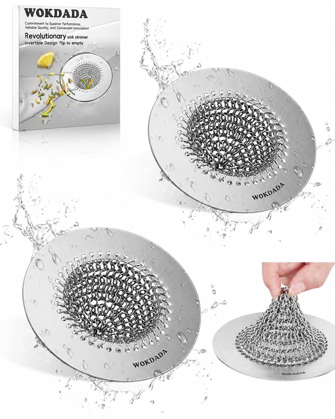 2 PCS Kitchen Sink Drain Strainer, Flippable Mesh Sink Strainer, 304 Stainless Steel Sink Screen, Easy Clean Large Basket Strainer, Anti-Clog Garbage Disposal Cover Fit for Standard Sink Drain