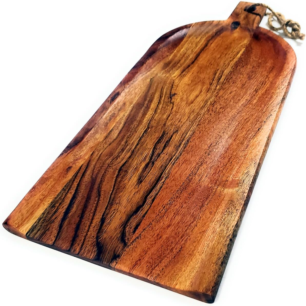 Acacia Charcuterie Board with Drip Edge & Handle - Wood Cheese Board - Decorative Wooden Serving & Cutting Board - Housewarming, Mothers Day, New Home & Wedding Gifts (20” x 8”) - Image 5