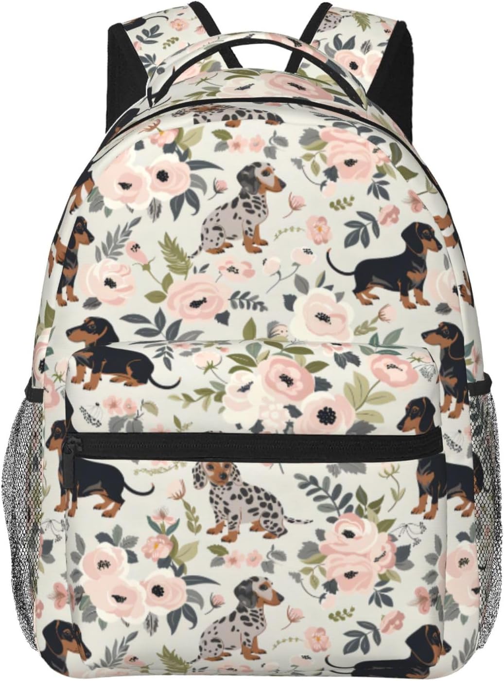 Floral Dachshund Backpack – Stylish Multi-Pocket Bag for School & Travel Floral Dachshund Backpack – Stylish Multi-Pocket Bag for School & Travel