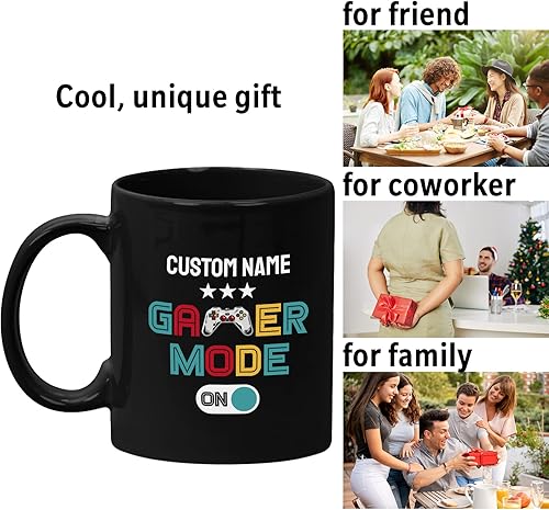 Miniatura 7 de Taza personalizada para gamer, modo gamer, divertida idea de regalo para hombres y mujeres, taza de café de cerámica negra de 11 onzas