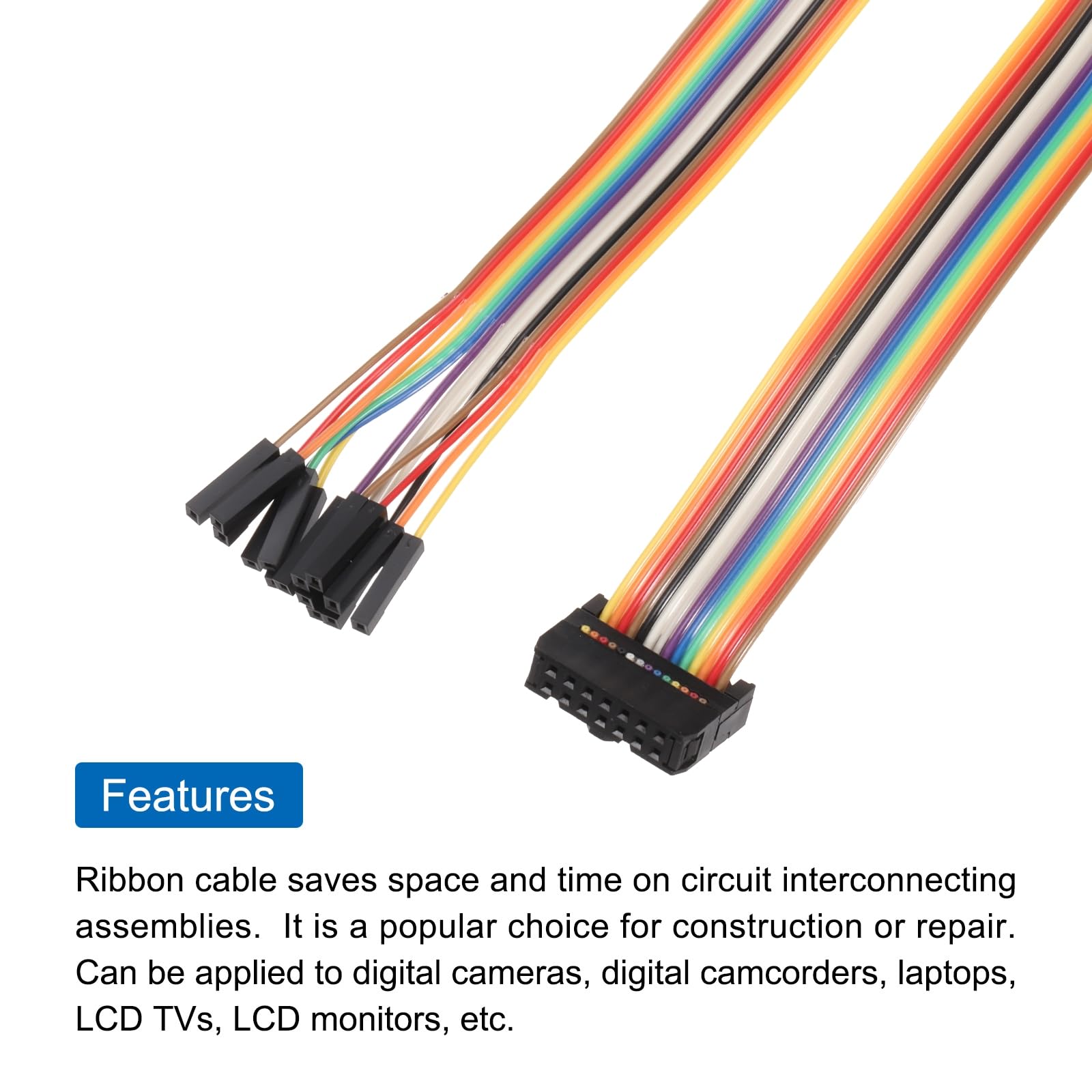 QUARKZMAN IDC tęczowy kabel płaski, gniazdo FC do 14 pinów, długość 0,3 m, 2,54 mm Pitch Dupont, przewody Breadboard Jumper do projektów elektronicznych, 2 sztuki