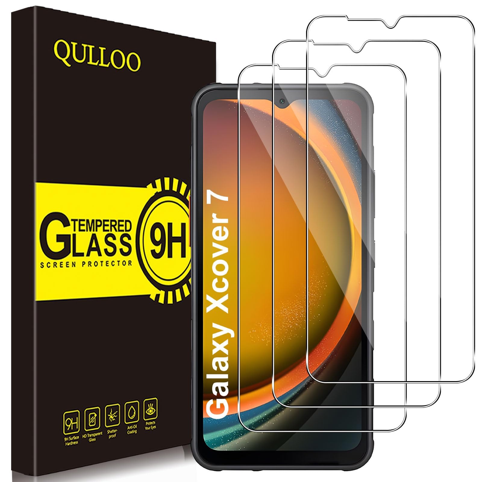 QULLOO Schutzfolie für Samsung Galaxy Xcover 7 / Xcover 7 Pro / Xcover7 Entreprise Edition, 3 Stück 9H Härte Gehärtetes Glas HD Klar Displayschutzfolie Anti-Kratzen Folie für X cover 7