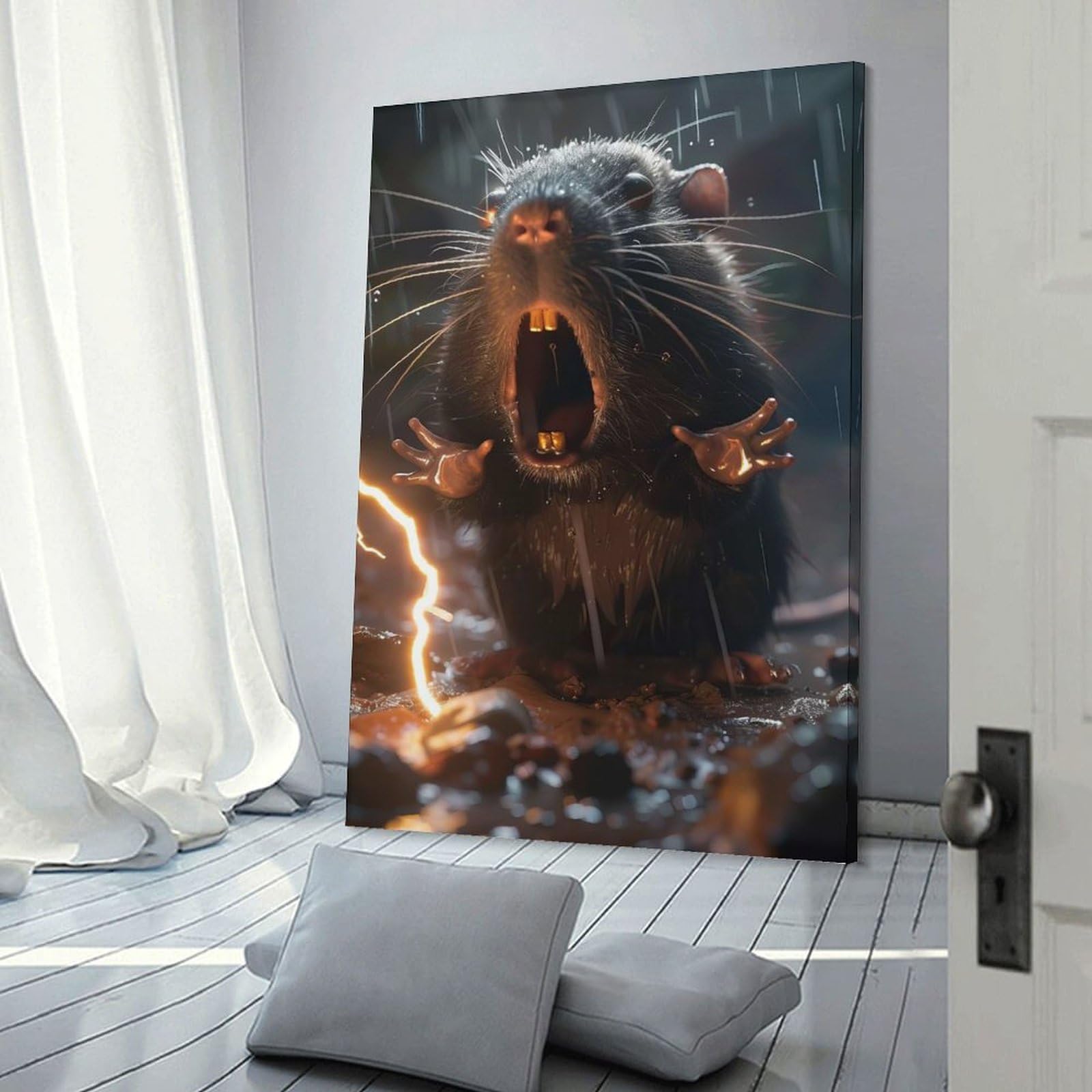 Junmoney Rat Lightning Wall Art Print, 20x30inch(50x75cm), for Bedroom Decor, Cosy Corners Or Studios, Decorative Wall Art for Cosy Rooms