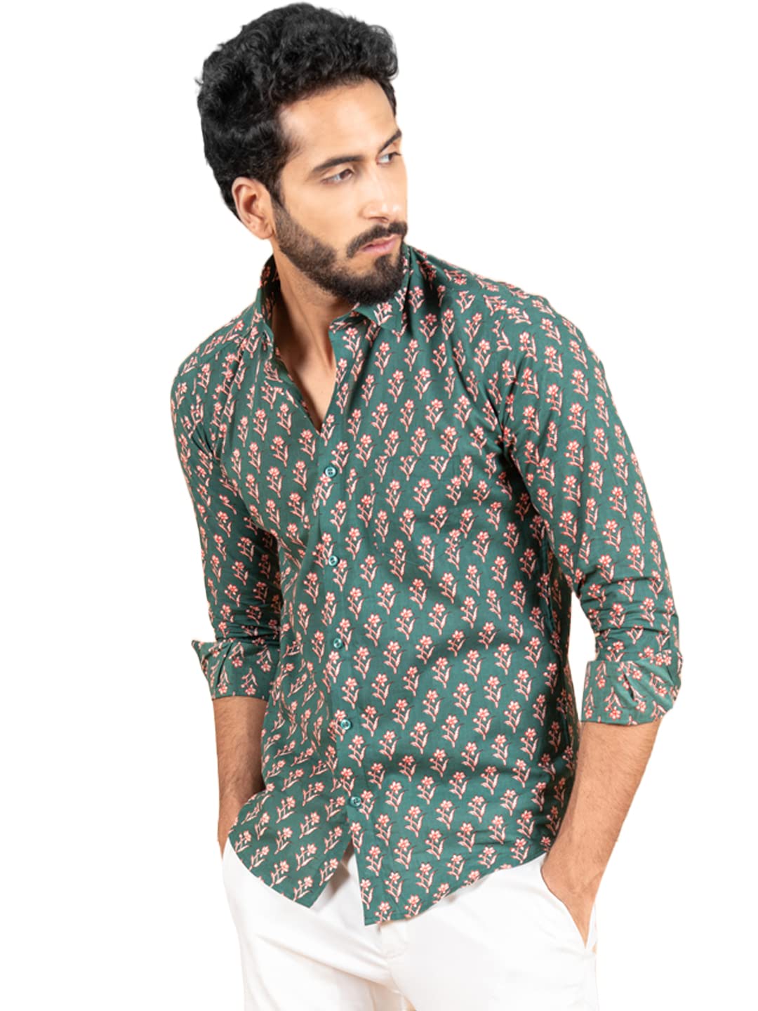 TISTABENEGreen Florescence Printed Cotton Full Sleeve Shirt