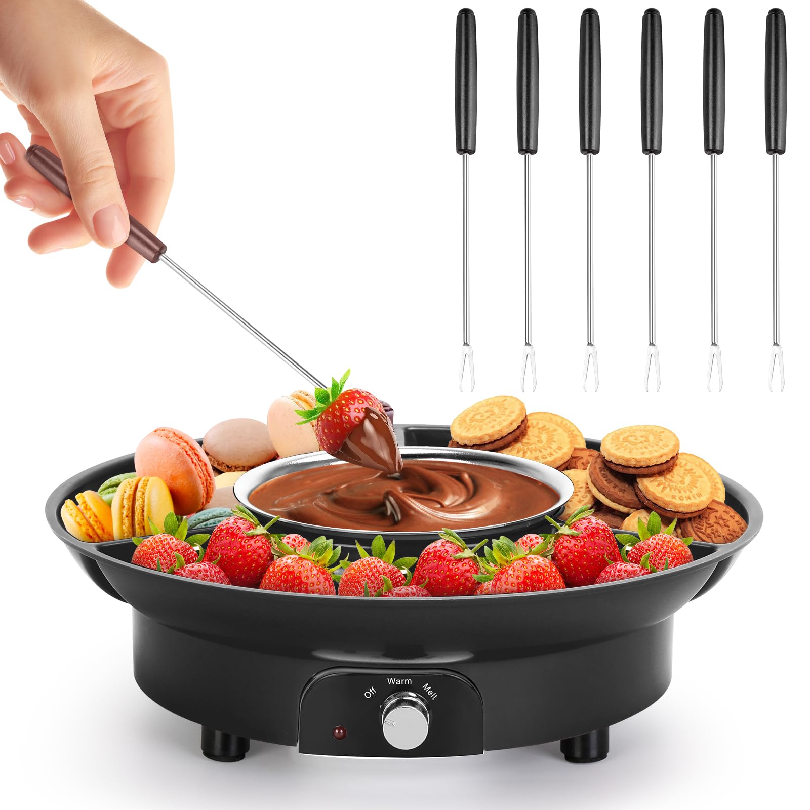 MINI Melting Fondue Set, 10oz Electric Chocolate Melting Pot with 6PCS Forks, Cute Chocolate Fondue Fountain, Warmer Machine for Milk Chocolate, Cheese, Butter, Candy (Black)