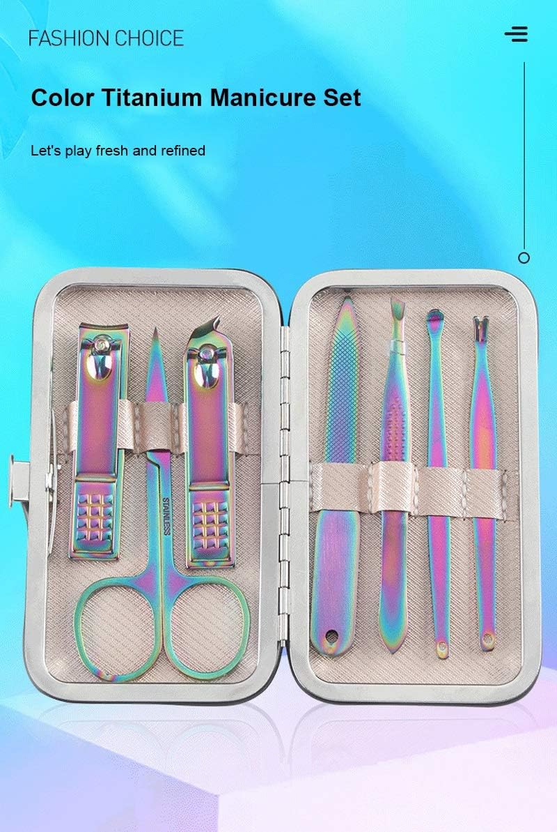 Fingernail Clipper Set Colorful Titanium Nail Clippers Set 7 Pieces Stainless Steel Nail Scissors Beauty Nail Art Manicure Pedicure Nail Tool Nail Grooming Kits