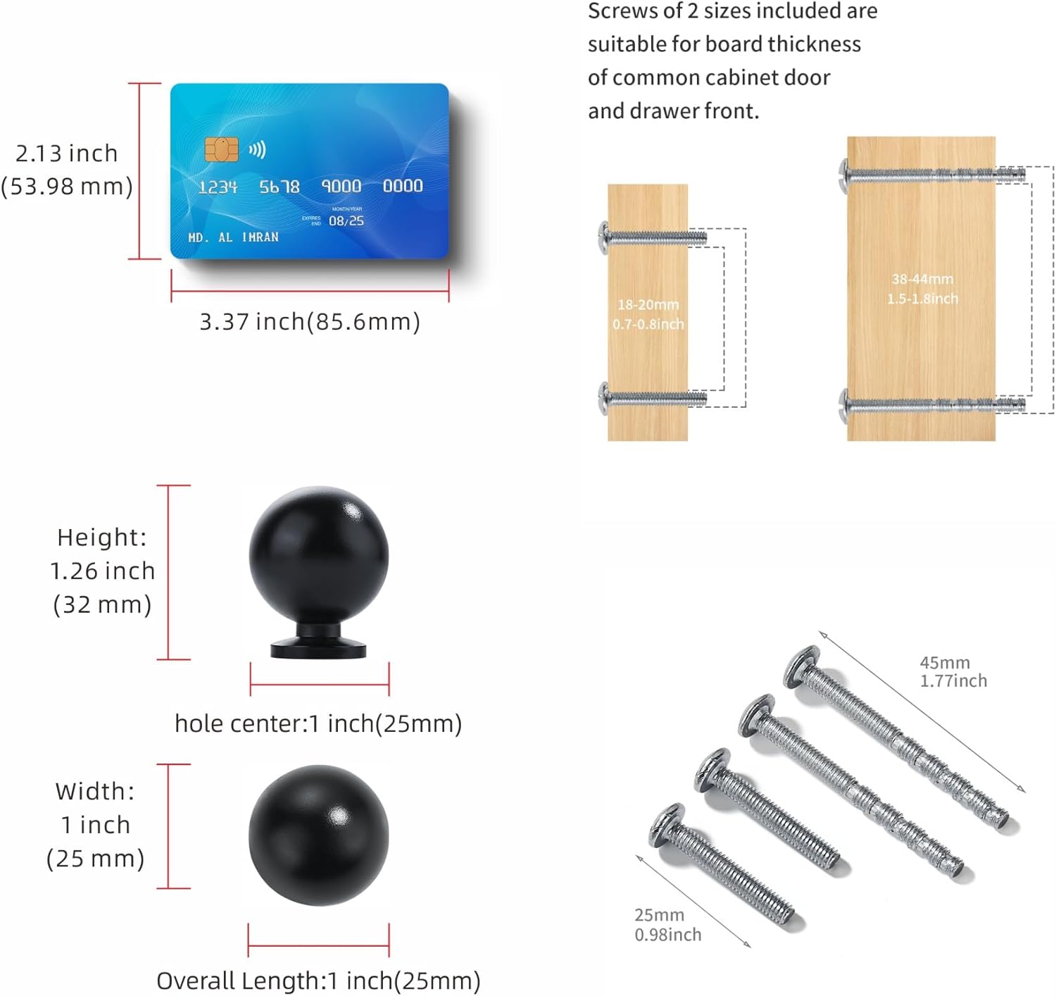 LIMUR 10 Pack 1 Inch Matte Black Cabinet Knobs - Solid Zinc Alloy Kitchen Cabinet Hardware for Cupboard Drawer Knobs Wardrobe & Dresser Knob