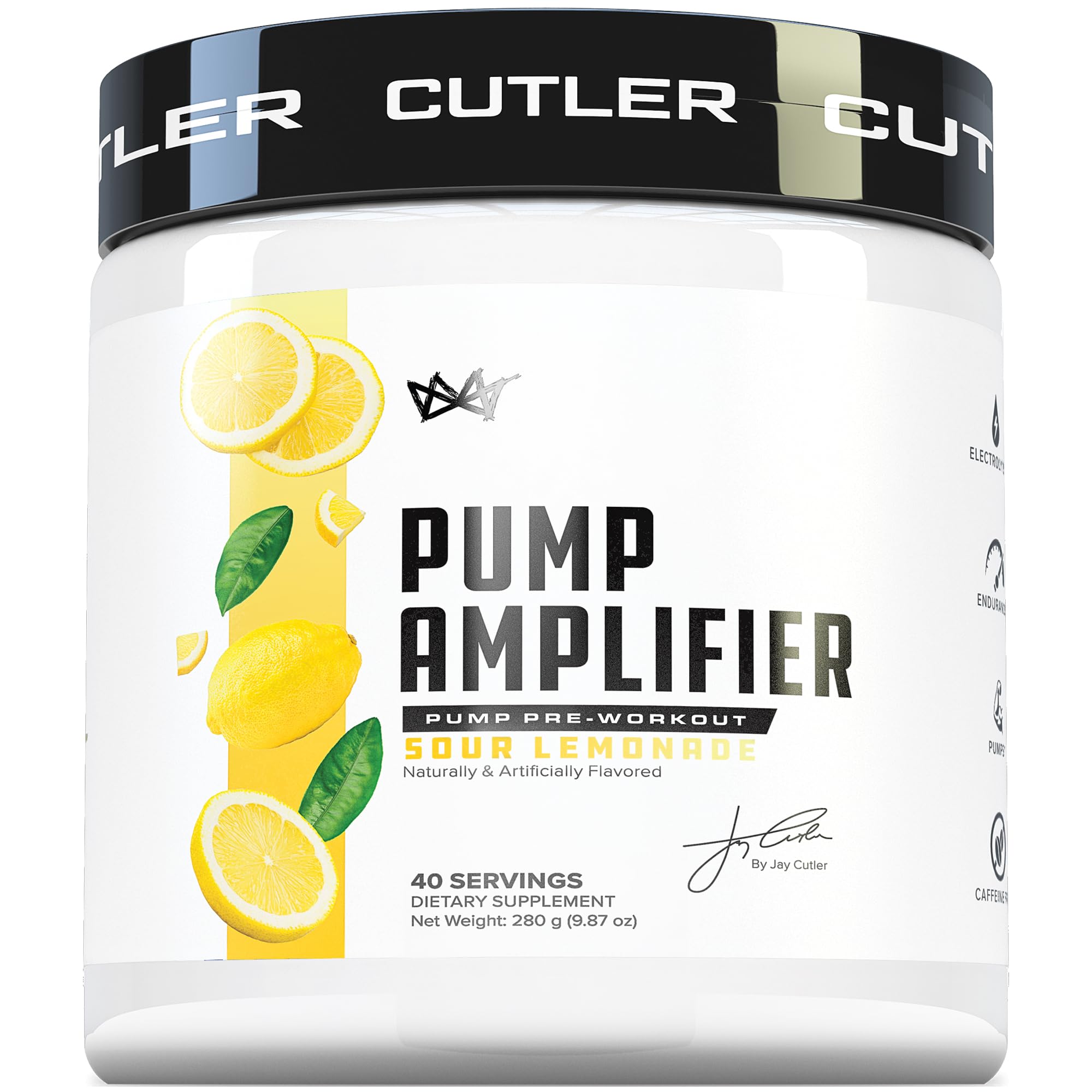 Cutler Nutrition Amplify Caffeine-Free Pre-Workout Powder, Sour Lemonade | 9.87 oz | Nitric oxide booster with L-citrulline, NO3-T arginine and electrolytes for muscle pumps, hydration and endurance