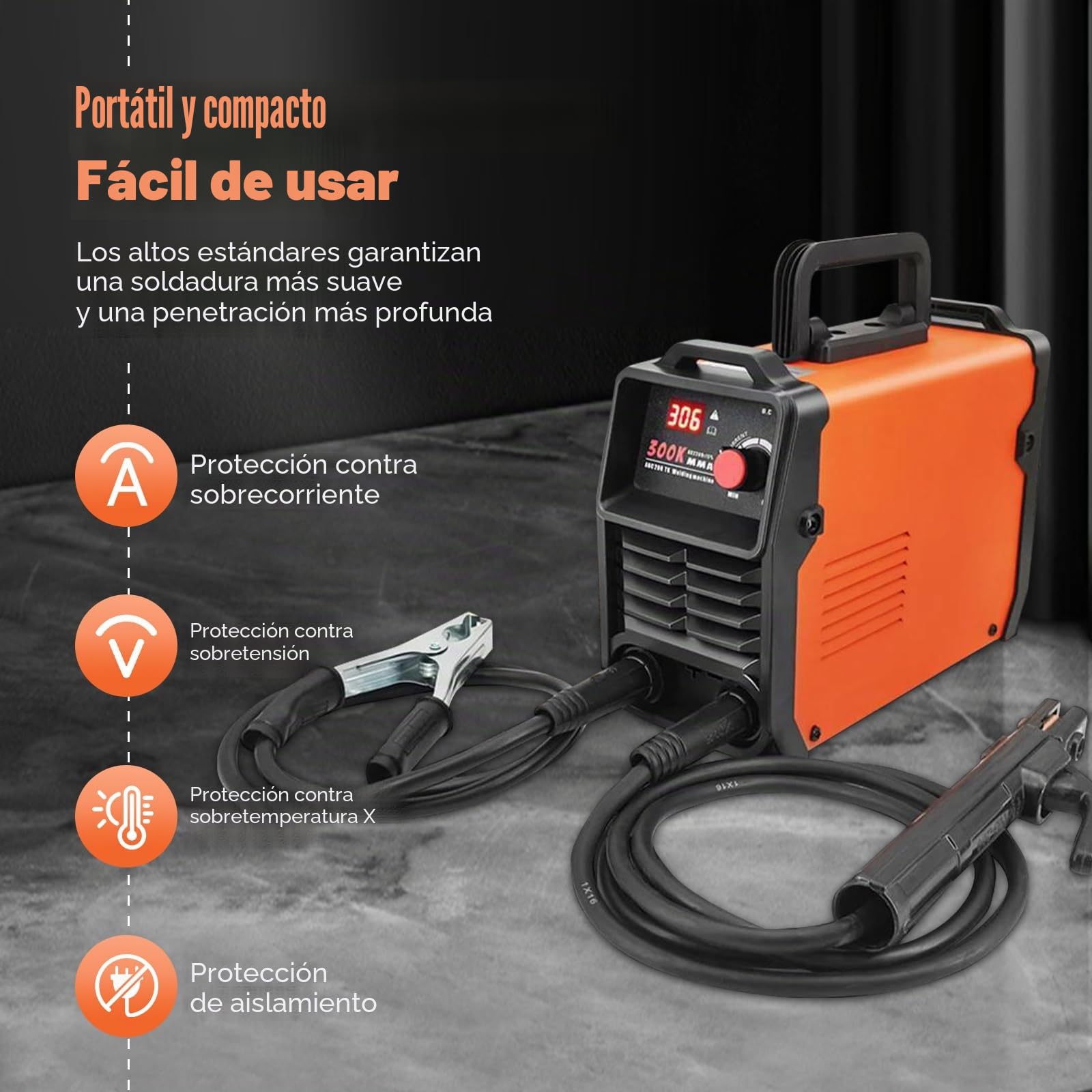 300A IGBT Soldador 220V – Soldador MMA portátil con arranque en caliente y función antiadherente, soldador IGBT DC de electrodos, para acero, acero inoxidable y hierro fundido, pantalla LCD