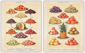 Vintage Dessert Fruits Illustration Farmhouse Kitchen Wall Art Decoration & Decor - Set of 2, 11x14 Unframed Art Print Signs, Aesthetic Pictures & Unique Wall Poster Decorations for the Kitchen...