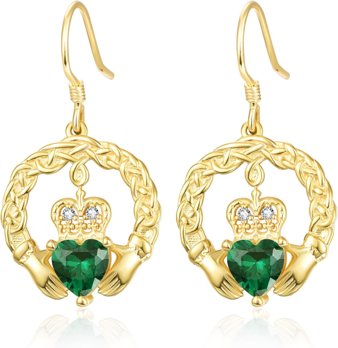 Claddagh Birthstone Earrings for Women 925 Sterling Silver 18K Gold Plated Irish Celtic Jewelry Valentines Christmas Birthday Gifts for Her