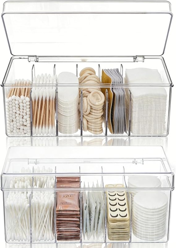 Organizador de extensões de cílios Acshio com 6 compartimentos e tampa articulada, pacote com 2