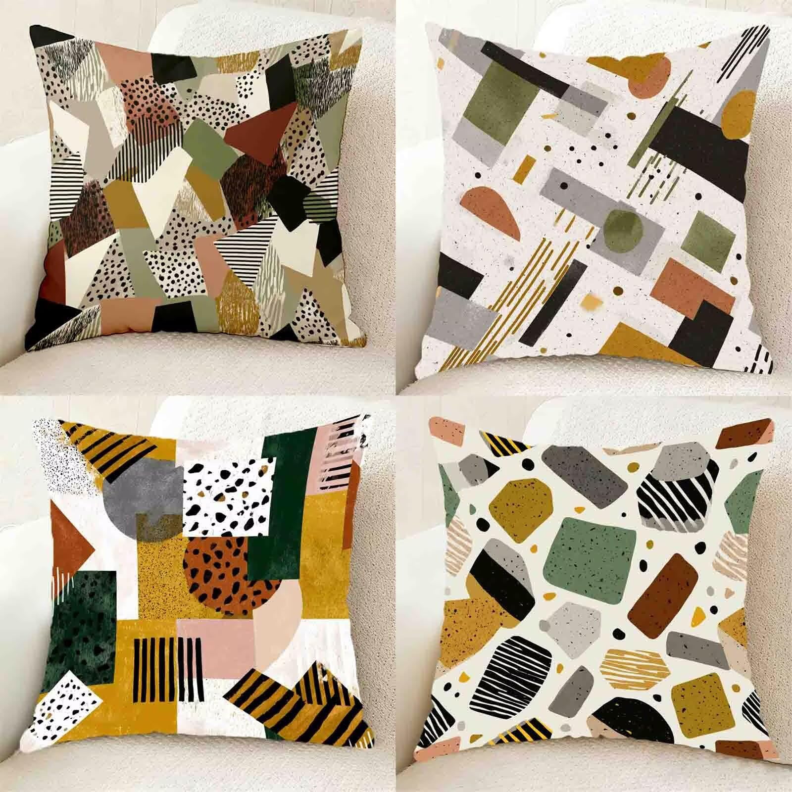 Jednokolorowa poszewka na poduszkę 60 x 60 cm, zestaw 4 szt., wodoszczelna, lniana poszewka na poduszkę, grafika, nadruk HD, kwadratowa poduszka dekoracyjna do pokoju, dekoracja salonu, z ukrytym