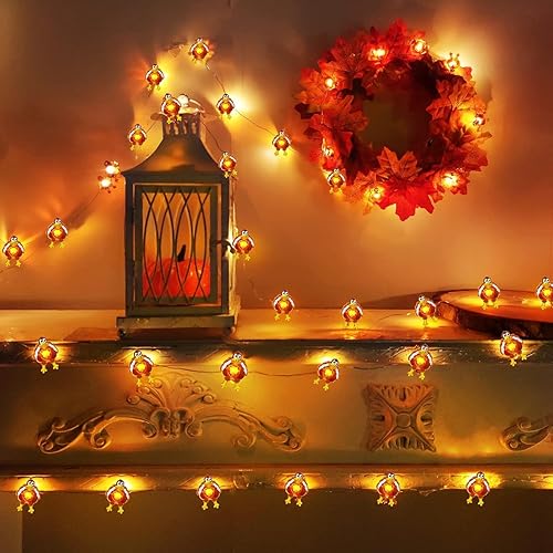 Miniatura 7 de TURNMEON Guirnalda de luces de pavo de 10 pies con 30 luces LED de Acción de Gracias, funciona con pilas, alambre de cobre, luces de Acción de