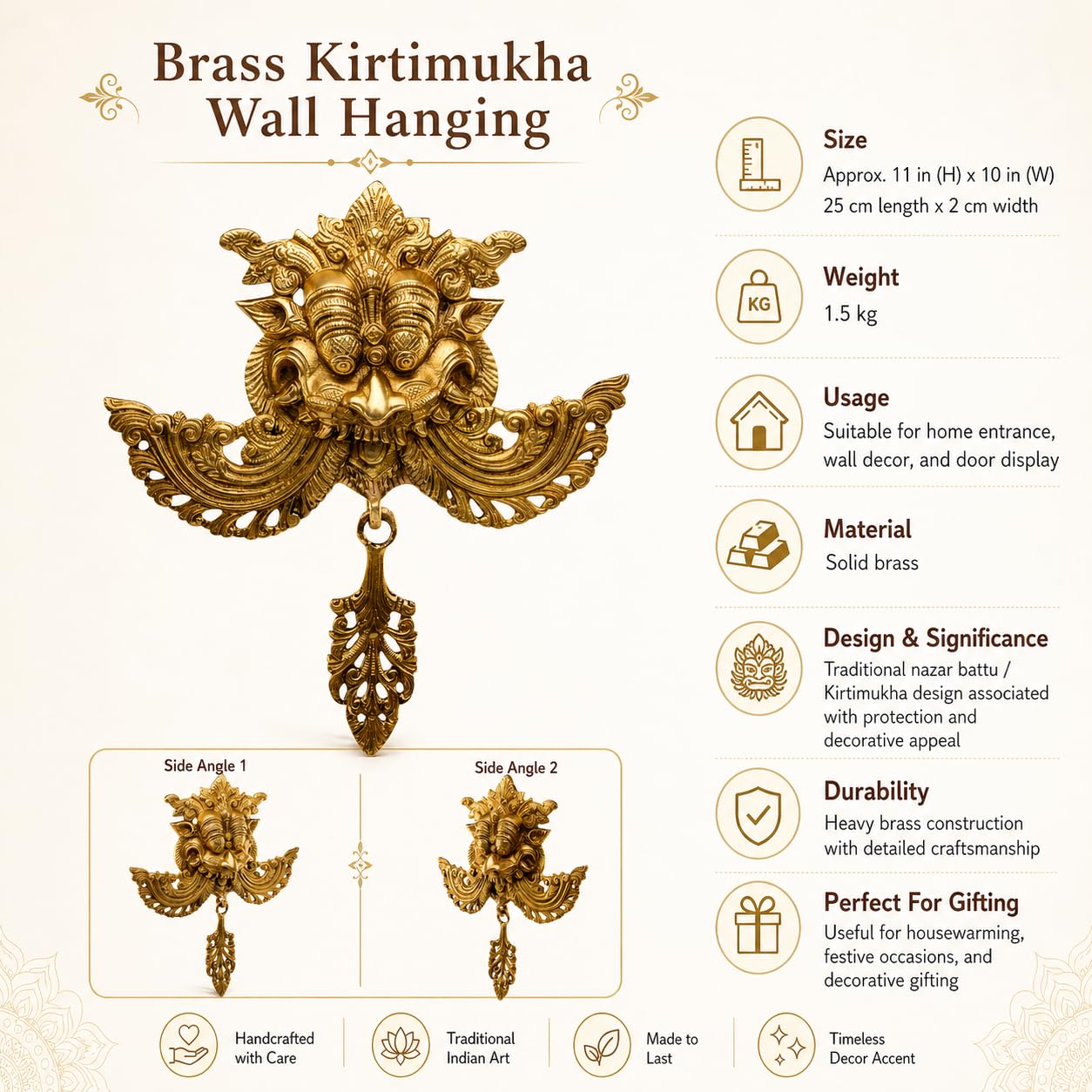 Kartique Brass Nazar Battu Door Knocker, 11 Inch 4