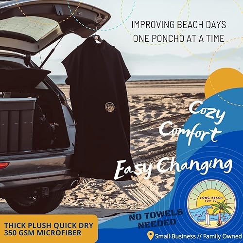 Miniatura 5 de Long Beach SURF CO Poncho de surf para hombre | Poncho de surf para mujer | Poncho cambiador de traje de neopreno con capucha con bolsillo | Toalla