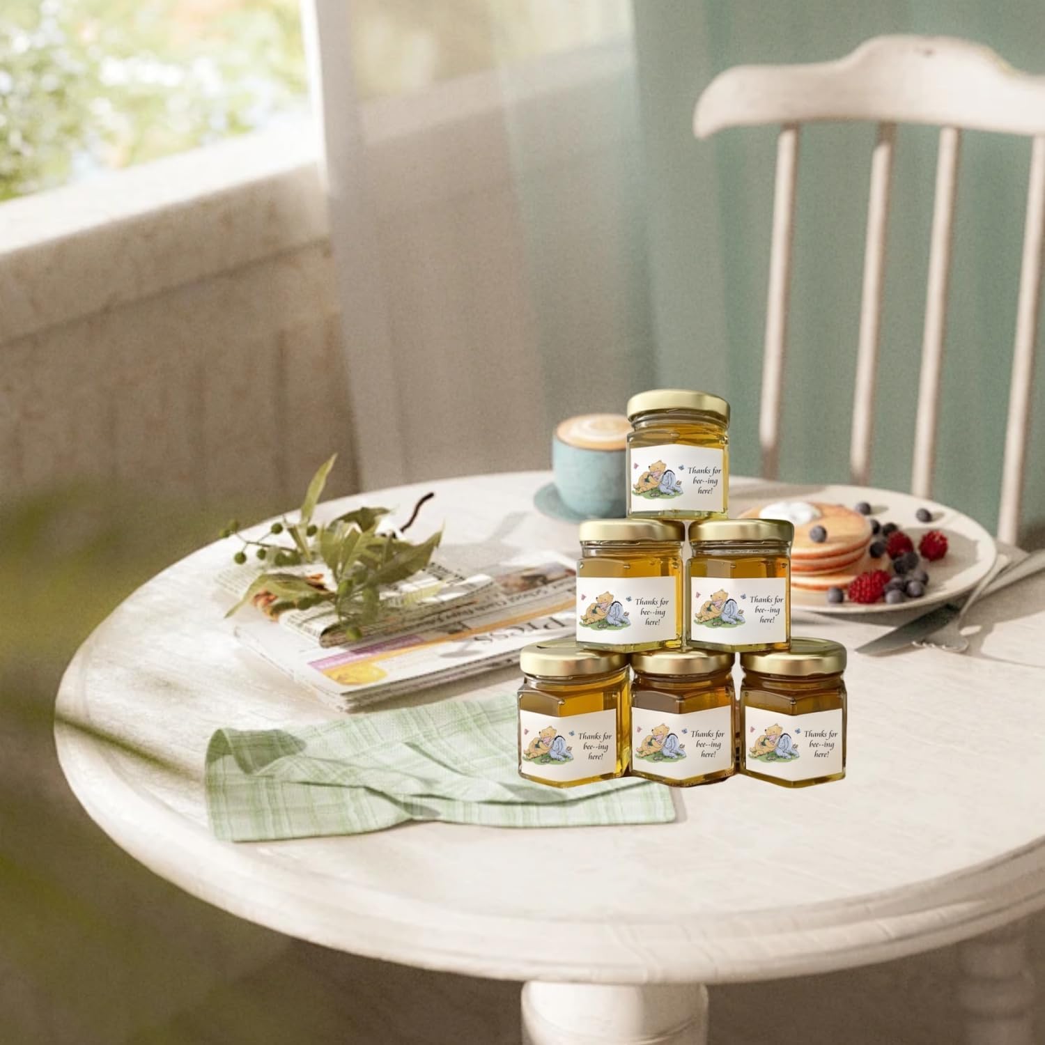 80PCS Winnie Honey Jar Stickers for Baby Shower Decorations Thanks for Bee-ing Here Stickers Food Labels Cute Bear Bee Birthday Supplies